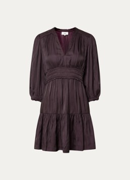 Ba&sh Dames Cyrilia mini tuniekjurk van satijn met smockwerk in de kleur Aubergine