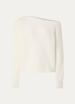 Ba&sh Dames Suela grofgebreide pullover in alpaca wolblend met asymmetrische hals in de kleur Gebroken wit