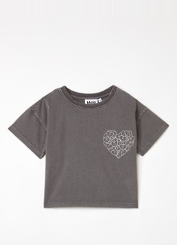 Molo Meisjes Runi T-shirt met front- en backprint in de kleur Antraciet, maat: 7-8Y=128