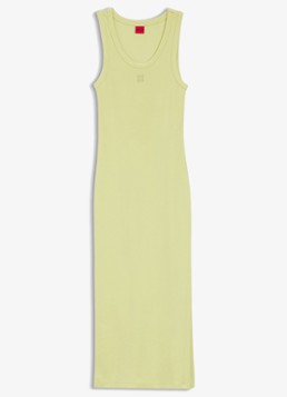 HUGO Dames Nalimera midi kokerjurk met logo en split in de kleur Medium Beige-267 / Beige