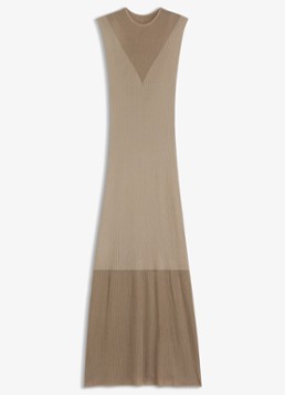 HUGO Dames Ribgebreide maxi jurk met opstaande kraag in de kleur Light/Pastel Brown-232 / Bruin