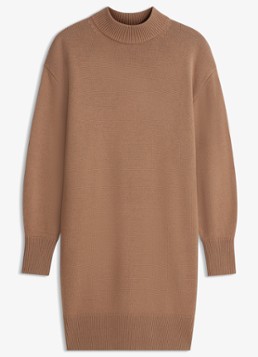 HUGO Dames Trui jurk met logo in de kleur Lichtbruin