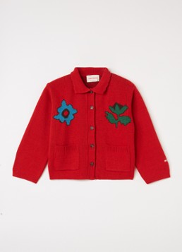 BOBO CHOSES Meisjes Blossom grofgebreid vest met bloemenprint in de kleur Rood, maat: 10Y-11Y=140