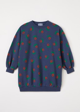 BOBO CHOSES Meisjes Stamp Bloom trui-jurk met bloemenprint in de kleur Staalblauw, maat: 6Y-7Y=116
