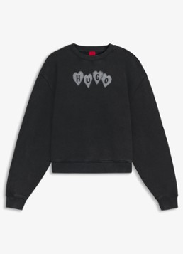 HUGO Dames Sweater met logoprint in de kleur Donkergrijs