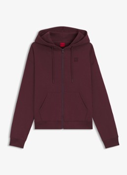 HUGO Dames Sweatvest met logoborduring en capuchon in de kleur Aubergine