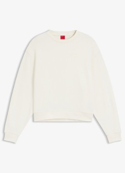 HUGO Dames Sweater met logoborduring in de kleur Gebroken wit