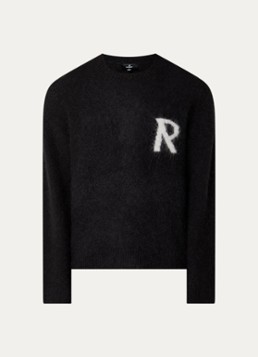 Represent Heren Grofgebreide trui in alpaca wolblend met ingebreid logo in de kleur Zwart, maat: S