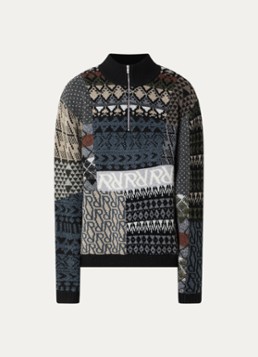 Represent Heren Duality fijngebreide trui in wolblend met halve rits in de kleur Multicolor, maat: XL