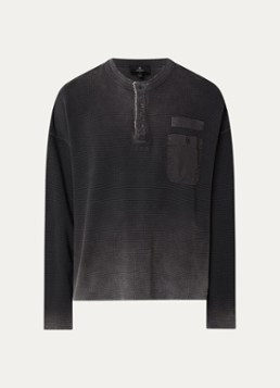 Represent Heren Henley sweater met borstzak en verwassen afwerking in de kleur Donkergrijs, maat: XS