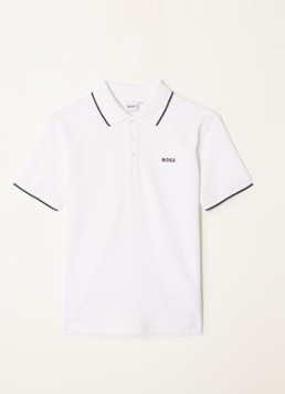 BOSS Jongens Polo van piqué katoen met logo in de kleur Wit, maat: 152