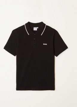 BOSS Jongens Polo van piqué katoen met logo in de kleur Zwart, maat: 140