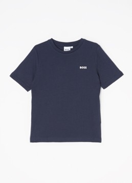 BOSS Jongens T-shirt met logoprint in de kleur Donkerblauw, maat: 128
