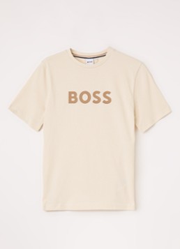 BOSS Jongens T-shirt met logoprint in de kleur Vanillegeel, maat: 116