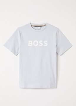 BOSS Jongens T-shirt met logoprint in de kleur Lichtblauw, maat: 14J=164