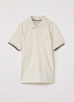 BOSS Jongens Polo van piqué katoen met logo in de kleur Beige, maat: 16J=176