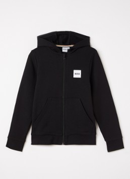 HUGO BOSS Jongens Sweatvest met logoprint in de kleur Zwart, maat: 10J=140