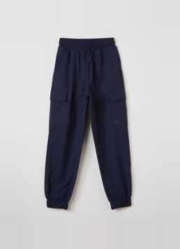 BOSS Jongens Tapered fit trackpants met klepzakken in de kleur Donkerblauw, maat: 8J=128