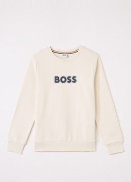 BOSS Jongens Sweater met logoprint in de kleur Creme, maat: 6J=116