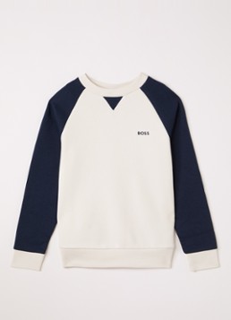 BOSS Jongens Sweater met logo in de kleur Ivoor, maat: 14J=164
