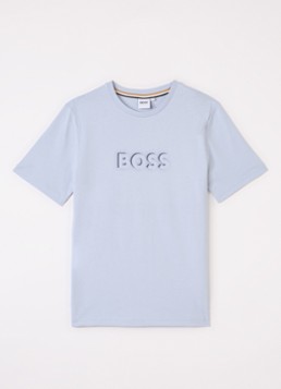 BOSS Jongens T-shirt met logoprint in de kleur Lichtblauw, maat: 14J=164