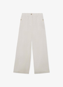 Reiss Dames Ashby mid waist wide fit broek van linnen met steekzakken in de kleur Wit