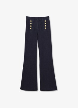 Reiss Dames Petite Athena high wasit flared jeans met sierknopen in de kleur Indigo