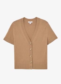 Reiss Dames Anya fijngebreid vest in wolblend in de kleur Camel