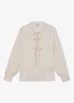 Reiss Dames Josephine blouse met streepprint en ballonmouwen in de kleur Wit