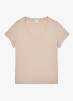 Reiss Dames Luna T-shirt met V-hals in de kleur Camel