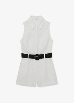 Reiss Dames Taylor playsuit van linnen met ceintuur in de kleur Wit
