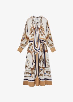 Reiss Dames Ellie midi tuniekjurk met sjaalkraag in de kleur Lichtbruin