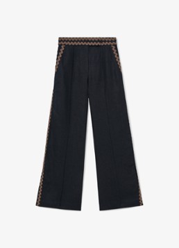Reiss Dames Mila high waist wide fit pantalon van linnen in de kleur Donkerblauw
