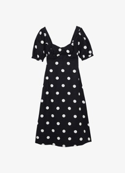 Reiss Dames Astrid midi jurk van linnen met pofmouw in de kleur Zwart