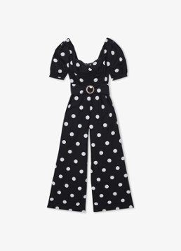 Reiss Dames Brook wide fit jumpsuit van linnen met stippenprint in de kleur Donkerblauw