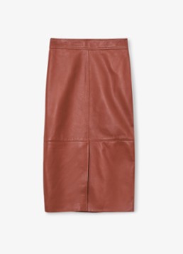 Reiss Dames Miley high waist midi kokerrok van schapenleer in de kleur Donkeroranje