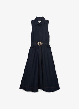 Reiss Dames Remi midi blousejurk met ceintuur in de kleur Donkerblauw