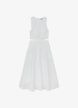 Reiss Dames HAZEL Linen-Cotton Cut-Out Midi Dress in de kleur Wit