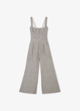 Reiss Dames Flora wide fit jumpsuit van linnen met structuur in de kleur Neutral / Beige