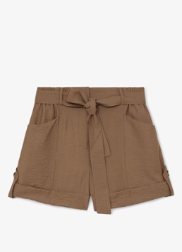 Reiss Dames Avril high waist wide fit krote broek met strikceintuur in de kleur Bruin