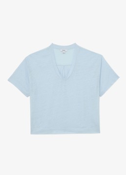 Reiss Dames Ember T-shirt van linnen met V-hals in de kleur Donkerblauw