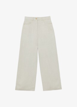 Reiss Dames Carmen high waist wide fit broek in linnenblend in de kleur Creme
