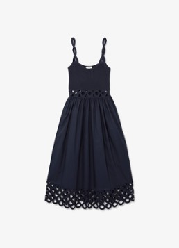 Reiss Dames Rite ribgebreide midi jurk met cut-out detail in de kleur Donkerblauw