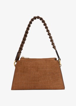 Reiss Dames Avery schoudertas met suède details en crocostructuur in de kleur Tan / Beige
