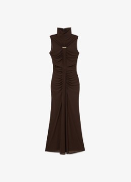Reiss Dames Colette maxi jurk met ruches in de kleur Chocoladebruin