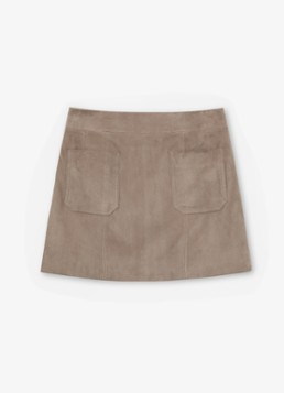 Reiss Dames Vida minirok van geitensuède met opstikzakken in de kleur Beige