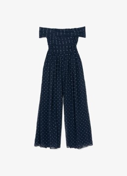 Reiss Dames Margo wide fit jumpsuit met stippenprint in de kleur Donkerblauw