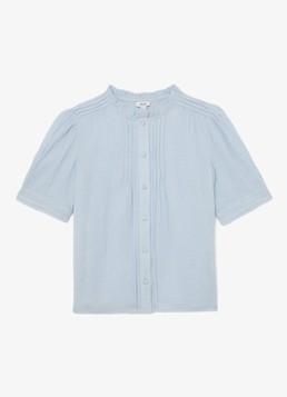 Reiss Dames AURELIA Cotton Cheesecloth Frill-Neck Top in de kleur Lichtblauw