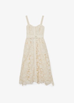 Reiss Dames Kerina midi jurk met borduring en ceintuur in de kleur Creme