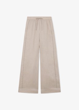 Reiss Dames Riley high waist wide fit broek van linnen met steekzakken in de kleur Neutral / Beige
